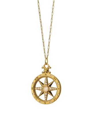 18K Gold Diamond Compass Charm Necklace