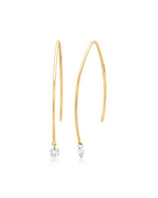 18K Gold Diamond Drop Medium Arched Hoop Earrings