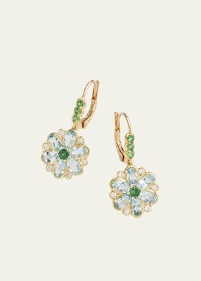 18k Gold Diamond Flower Drop Earrings
