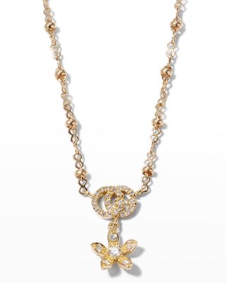 18k Gold Diamond Flower Necklace w/ Micro Pearls