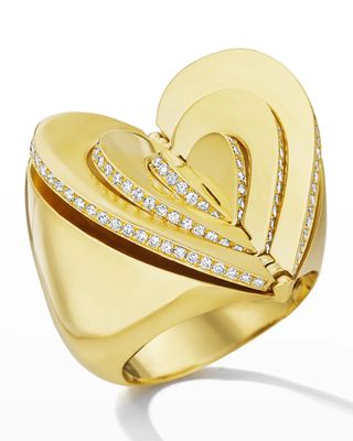 18k Gold Diamond Heart Cocktail Ring, Size 7