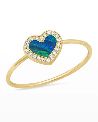 18k Gold Diamond Heart Ring, Size 6.5