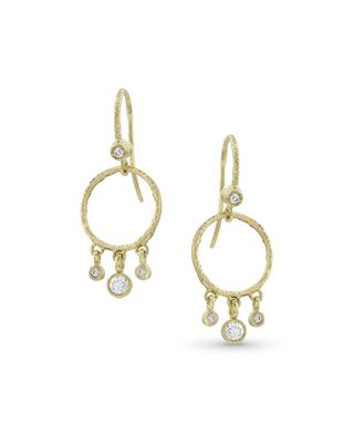 18k Gold Diamond Hoop Drop Fringe Earrings