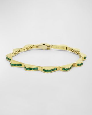 18K Gold Emerald Link Wave Bracelet