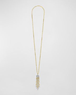 18K Gold Fleur Del Lys Pave Diamond Link Pendant Necklace