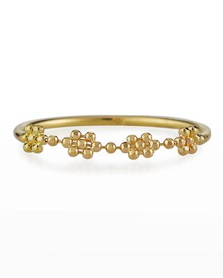 18k Gold Flower Beaded Ring, Size 6-8