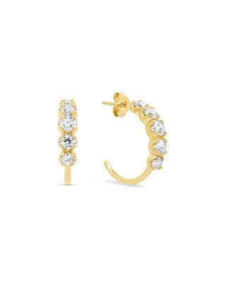 18k Gold Graduated Diamond Small Hoop Earrings