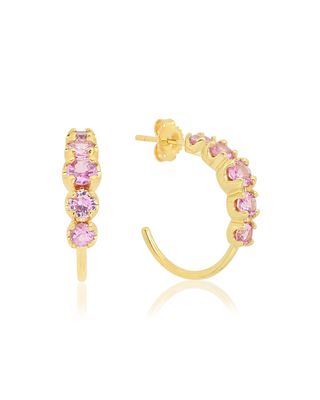 18k Gold Graduated Pink Sapphire Small Hoop Earrings