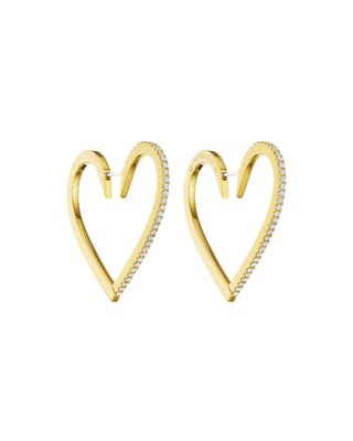 18k Gold Large Diamond Heart Hoop Earrings