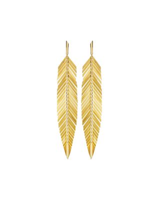 18k Gold Large Feather Drop Earrings