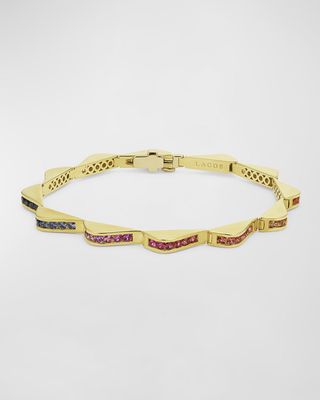 18K Gold Mix Sapphire Link Wave Bracelet