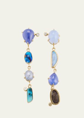 18K Gold Multi-Stone Drop Earrings with Diamonds