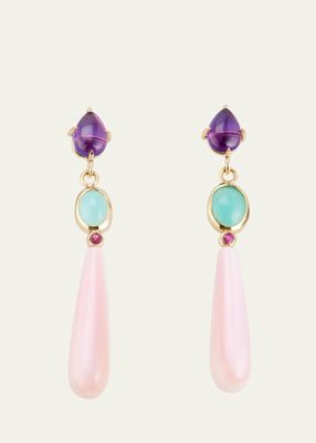 18K Gold Multi-Stone Pink Conch Drop Earrings