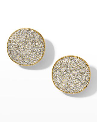 18k Gold Pav&eacute; Diamond Large Flower Disc Clip Earrings
