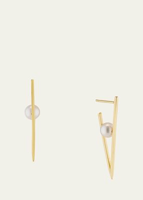 18K Gold Pearl Triangle Hoop Earrings