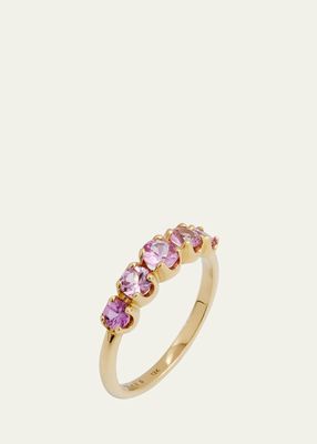 18K Gold Pink Sapphire Graduated Ring, Size 6.5