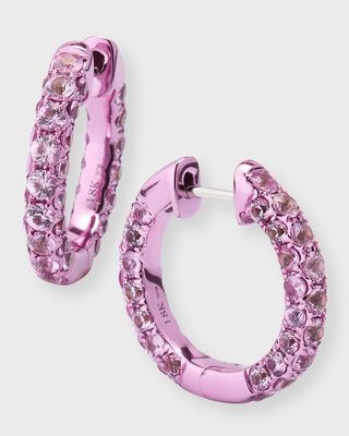 18K Gold Pink Sapphire Small Hoop Earrings