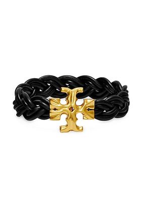 18K-Gold-Plated & Braided Leather Fisherman's Bracelet