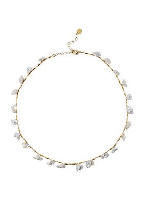 18K Gold-Plated & Keshi Freshwater Pearl Station Necklace
