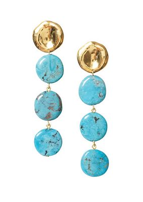 18K-Gold-Plated & Turquoise Disc Drop Earrings