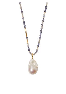 18K Gold-Plated, Baroque Freshwater Pearl & Multi-Gemstone Bead Necklace