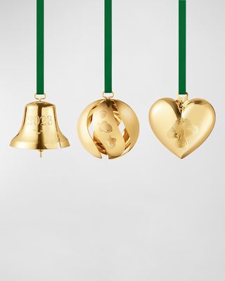 18K Gold-Plated Christmas 2023 Ornaments, Set of 3
