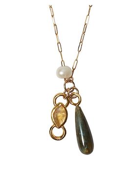 18K Gold-Plated, Citrine, Labradorite & Freshwater Pearl Cluster Necklace