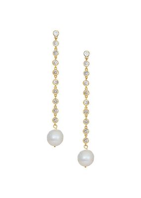 18K Gold-Plated, Cubic Zirconia & Freshwater Pearl Chain Earrings