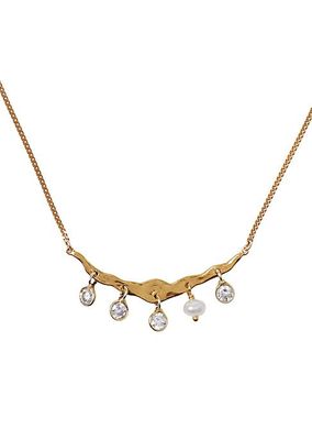 18K-Gold-Plated, Cubic Zirconia & Freshwater Pearl Pendant Necklace