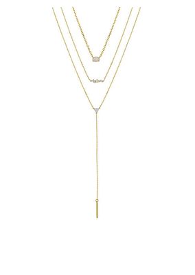 18K Gold-Plated, Cubic Zirconia & Opal Layered Lariat Necklace Set