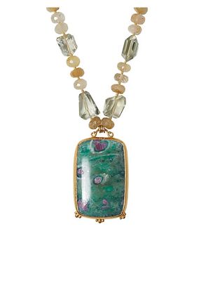 18K Gold-Plated, Green Amethyst & Multi-Gemstone Pendant Necklace