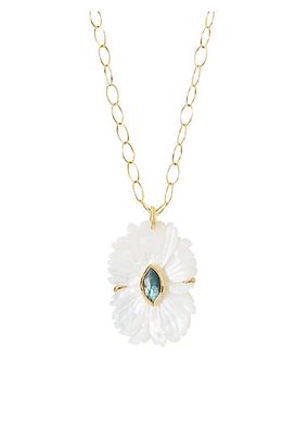 18K-Gold-Plated, Mother-Of-Pearl & Labradorite Flower Pendant Necklace