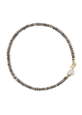 18K Gold-Plated, Mystic Labradorite & Baroque Pearl Necklace
