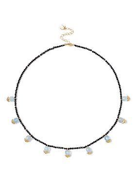 18K-Gold-Plated, Onyx & Aquamarine Beaded Necklace