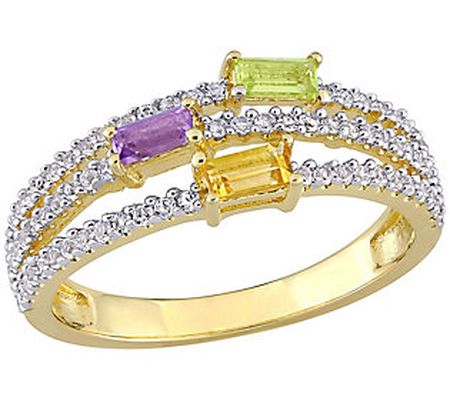 18K Gold Plated Sterling  0.65 cttw Multi-Gemst one Ring