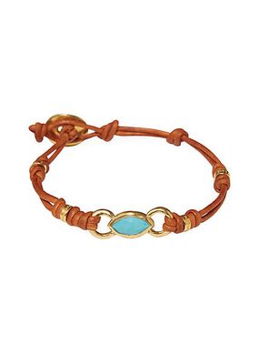 18K Gold-Plated, Turquoise & Knotted Leather Bracelet