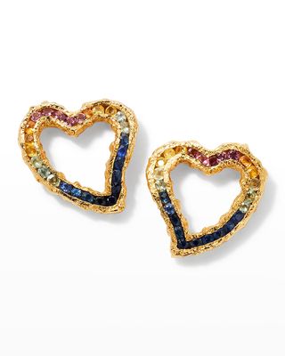 18K Gold-Plated Valentines Heart Rainbow Sapphire Stud Earrings