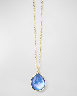18K Gold Rock Candy Medium Teardrop Pendant Necklace in Rock Crystal MOP and Lapis Triplet