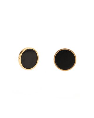 18K Gold Round Black Jade Stud Earrings