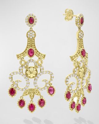 18K Gold Ruby and Diamond Chandelier Earrings