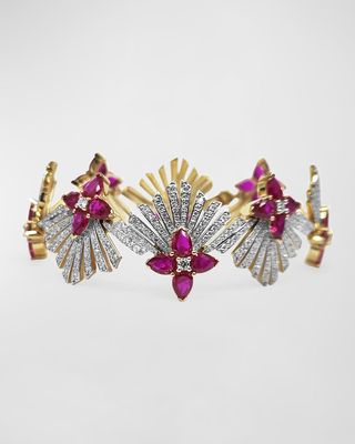 18K Gold Ruby and Diamond Flower Bracelet