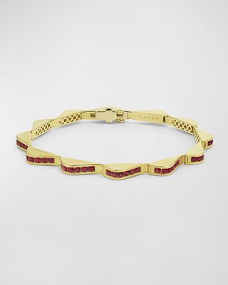 18K Gold Ruby Link Wave Bracelet