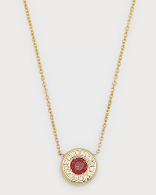 18K Gold Ruby Pendant Necklace with Diamond Halo