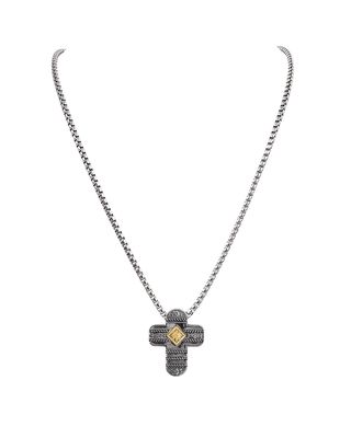 18K Gold/Silver Cross Pendant Necklace