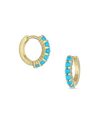 18k Gold Sleeping Beauty Turquoise Hinged Huggie Hoop Earrings