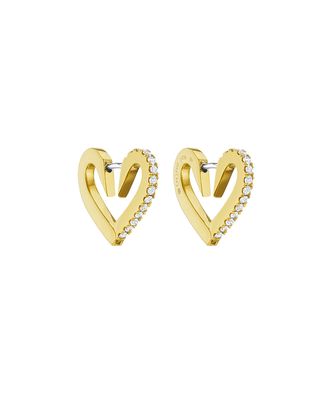 18k Gold Small Diamond Heart Hoop Earrings