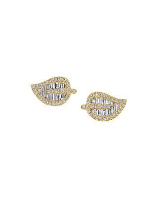18k Gold Small Diamond Leaf Earrings