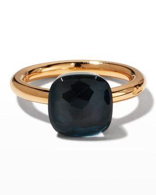 18k Gold Solitaire London Blue Topaz Ring, Size 54