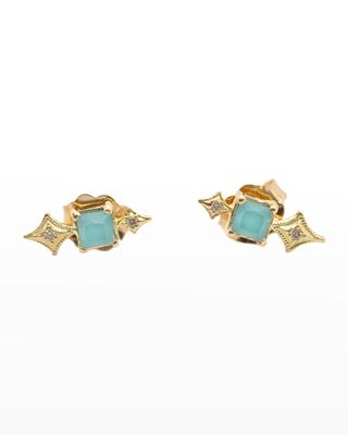 18K Gold Sueno Turquoise/Diamond Crivelli Stud Earrings