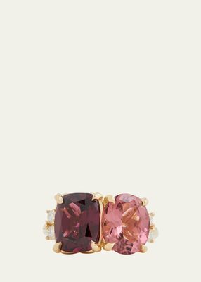 18K Gold Tourmaline and Rhodolite Ring with Diamonds